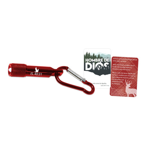 Spanish Mini LED Flashlight w/Carabiner and Card Man of God: Renewed for Life