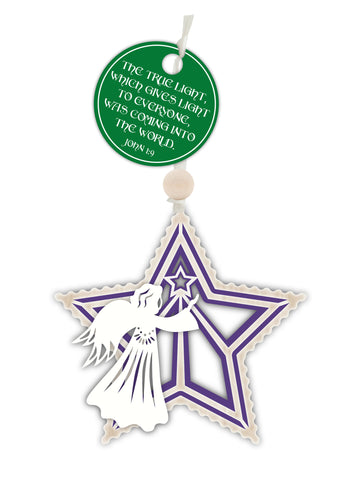 Wooden Ornament - Star-Shape with Angel